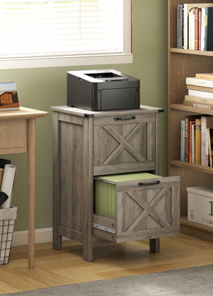 Vertical File Cabinet with 2 Drawers, Rustic Farmhouse Office Storage Cabinet for A4, Letter Size, Distressed Gray