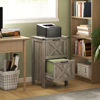 Vertical File Cabinet with 2 Drawers, Rustic Farmhouse Office Storage Cabinet for A4, Letter Size, Distressed Gray