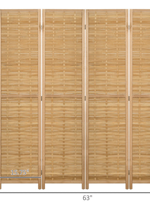 Hand Woven Room Divider, 4 Panel Bamboo Folding Privacy Screen for Home Office, 47.25"x67"x0.75", Natural