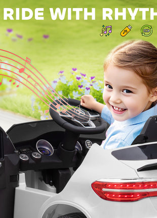 12V Toddler Ride On Car with Remote Control, Mercedes Benz AMG GLC63S Coupe, Electric Car with 2 Speed, MP3 Player, Light, Horn, Songs, Suspension, White
