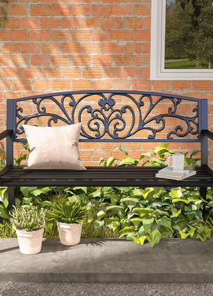 50" Blossoming Pattern Garden Decorative Patio Park Bench with Beautiful Floral Design & Relaxing Comfortable Build