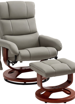 Massage Recliner Chair with Ottoman, Swivel Recliner and Footrest, Faux Leather Reclining Chair with Remote Control, 10 Vibration Point and Side Pocket, Gray
