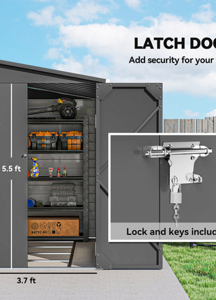 4.6' x 9' Outdoor Storage Shed, Lean to Metal Shed with Foundation Kit, Lockable Doors and Gloves for Patio, Lawn, Dark Gray
