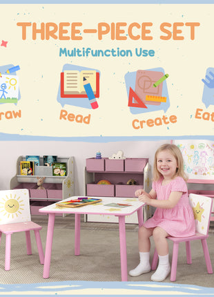 3-Piece Kids Toddler Table and Chair Set Furniture for Boys and Girls Aged 3-8, Bedroom, Nursery, Playroom, Pink