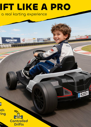 24V Electric Go Kart with Dual 150W Motors, Adjustable Seat & 11.2MPH High Speed, Slow Start, 5-Point Harness, White