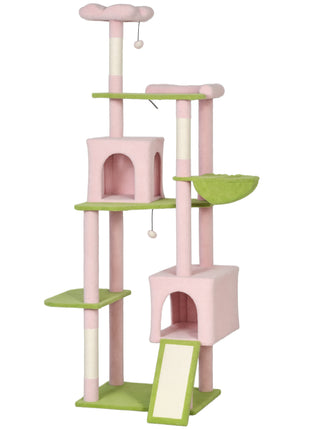 74" Flower Cat Tree, Large Cat Tower with Scratching Post & Board for Indoor Cats, Pink