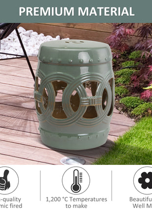 14" x 17" Ceramic Garden Stool with Double-Coin Knotted Ring Design, Glazed Decorative Outdoor Stool, Green