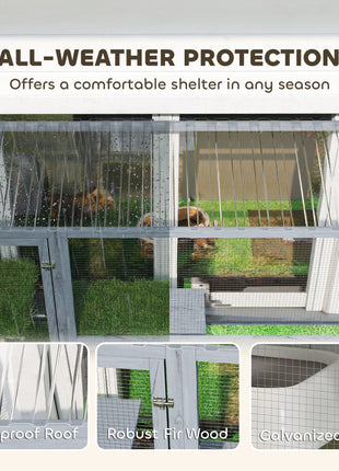 Catio Outdoor Cat Enclosure, 77" H Wooden Cat House with Weatherproof Roof, Platforms and Scratching Post