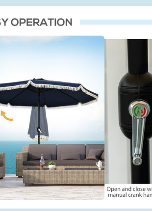 9ft Patio Umbrella Outdoor Table Umbrella w/ Tilt, Crank, Ruffled, 8 Ribs for Garden, Deck, Pool, Dark Blue