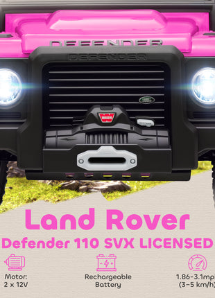 Land Rover Licensed Electric Car for Kids with Remote Control, Dual Motors, Spring Suspension, LED Lights, Pink