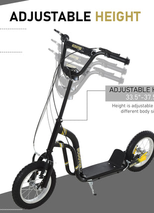 Youth Scooter Front and Rear Caliper Dual Brakes 12-Inch Inflatable Front Wheel Ride On Toy For Age 5+ - Black