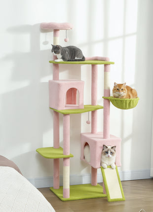 74" Flower Cat Tree, Large Cat Tower with Scratching Post & Board for Indoor Cats, Pink