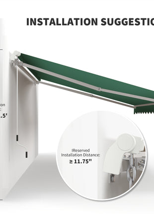 12' x 10' Retractable Awning Patio Awnings Sun Shade Shelter with Manual Crank Handle, 280g/m² UV & Water-Resistant Fabric and Aluminum Frame for Deck, Balcony, Yard, Green