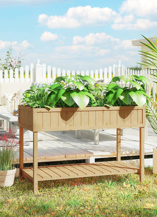 43x18x30in Raised Garden Bed with 8 Pockets and Shelf, Wooden Elevated Planter Box with Legs to Grow Herbs, Vegetables, and Flowers, Natural