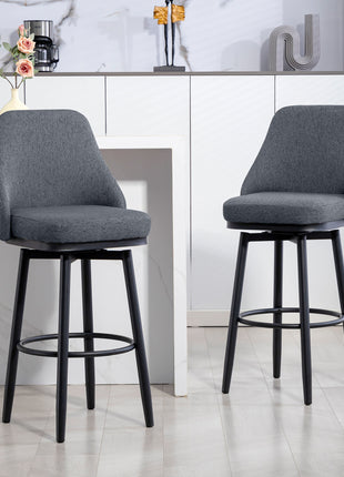 Modern Bar Stools, Set of 2 Swivel Kitchen Chairs, Dark Gray