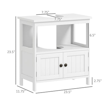 Pedestal Sink Storage Cabinet, Bathroom Under Sink Cabinet with 2 Doors and Open Shelf, Bathroom Vanity, White