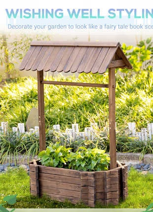 Wooden Wishing Well Raised Garden Bed, Ornamental Outdoor Flower Planter for flowers, herbs, vegetables, Rustic Brown