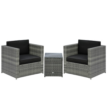 Wicker Bistro Patio Set, 2 Porch Chairs & Glass Table, Black