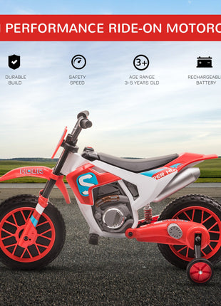 12V Electric Kids Ride On Dirt Bike Motorcycle Toy w/ Training Wheels, Red
