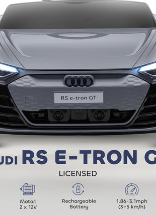 12V Licensed Audi RS E-tron GT Kids Ride on Car with Remote Control, Suspension, Horn, Music, Lights, Gray