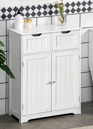 Freestanding Bathroom Storage Cabinet, Floor Cabinet with 2 Drawers, Adjustable Shelf, for Bathroom, Living Room or Entryway, White
