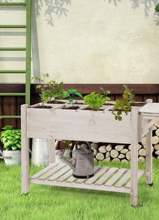 Raised Garden Bed Planter Box w/ 8 Grow Grids, Storage Shelf & Lockable Wheels