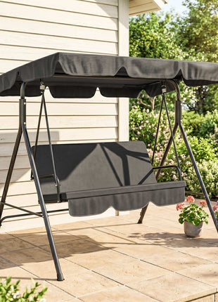 3-Seat Outdoor Patio Swing Chair w/ Cushion, Steel Frame Stand, Adjustable Tilt Canopy for Patio, Garden, Black 2