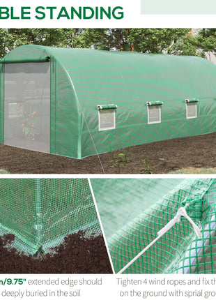 Steel Frame Walk-In Tunnel Greenhouse Garden Warm House Large Hot House Kit with Windows & Door, 19' x 10' x 7', Green
