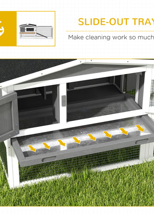 Rabbit Hutch 2-Story Bunny Cage, Guinea Pig Cage Indoor Outdoor, Small Animal House with Slide Out Tray, for Rabbits, Chickens, Ducks, 61.5" x 23" x 27", Light Gray