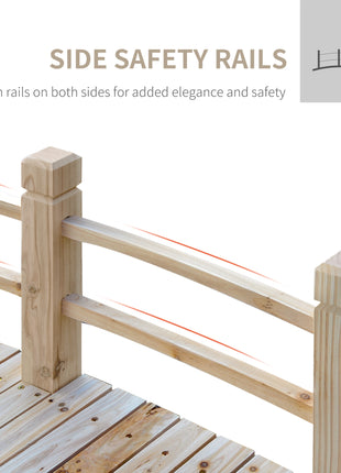 5 ft Wooden Garden Bridge Arc Footbridge with Railings for your Backyard, Natural Wood