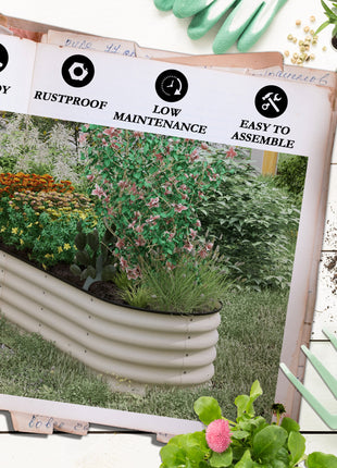 7.9' x 2' x 1.4' Galvanized Raised Garden Bed Kit, Metal Planter Box with Safety Edging, Cream