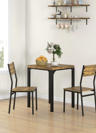 3 Piece Dining Room Set for 2, Dining Table Set for Breakfast Nook, Small Space, Apartment, Space Saving, Rustic Brown
