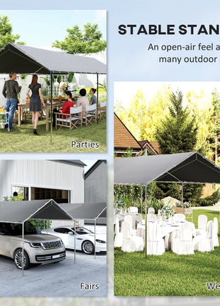 9.6' x 19.5' Carport Heavy Duty Galvanized Car Canopy w/ Included Anchor Kit, 3 Reinforced Steel Cables, Gray