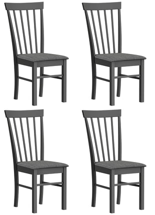 Wooden Dining Chairs Set of 4, Farmhouse Upholstered Kitchen Chairs with Rubber Wood Frame, Black and Gray