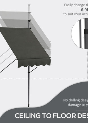 5' x 4' Manual Retractable Awning, Non-Screw Patio Awning, UV Resistant, for Window or Door, Dark Gray