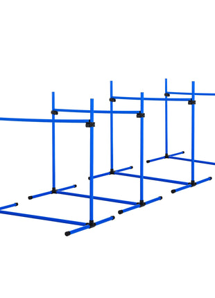 4 Piece Dog Agility Starter Kit with Adjustable Height Jump Bars, Included Carry Bag & Displacing Top Bar - Blue