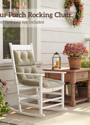 Wooden Outdoor Rocking Chair with Armrests, High Back for Garden, Patio, Balcony, Porch, White