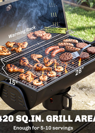 Barrel Charcoal BBQ Grill, Barbecue with 420 sq.in. Cooking Area, Wheels, Ash Catcher, Black