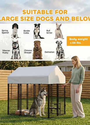 Outdoor Dog Kennel with Roof, 6' x 6' x 6' Heavy Duty Welded Wire Dog Playpen Enclosure with Escape-proof Lock