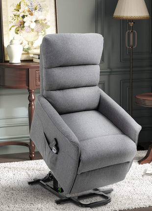 Power Lift Assist Recliner Chair for Elderly with Remote Control, Linen Fabric Upholstery Gray