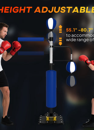 4.6'-6.7' Speed Bag Boxing Bag Stand, Reflex Bag Boxing Training Equipment, Speed Punching Bag, Blue