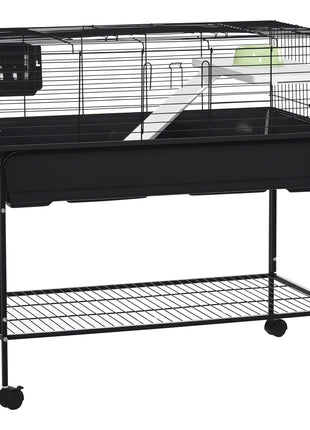Two-Story Small Animal Cage Removable from Stand, Guinea Pig Cage with Shelf & Wheels, Pet Habitat for Hedgehog, Chinchilla, Ferret, 39" x 20.5" x 36.5", Black