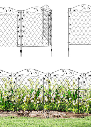 Garden Fence, 4 Pack Steel Fence Panels, 11.5' L x 43" H, Rust-Resistant Decorative Border Flower Edging for Yard, Landscape, Patio, Outdoor Decor, Wavey Vines