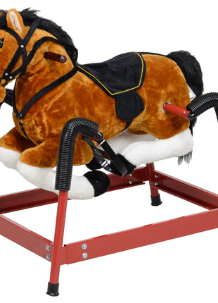 Spring Rocking Horse, Kids Ride on Horse, Plush Horse Ride-on w/ Sounds & Foot Stirrups for Kids 3-8 Years, Brown