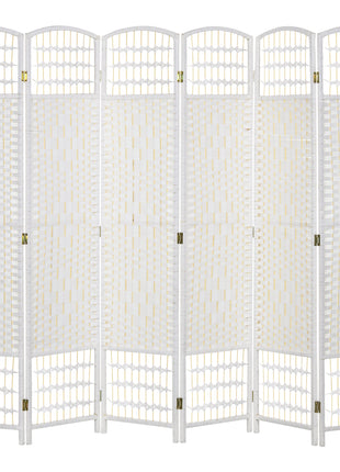 6 Panel Folding Room Divider Portable Privacy Screen Wave Fiber Room Partition for Home Office White