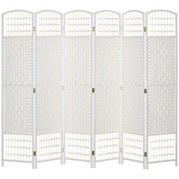 6 Panel Folding Room Divider Portable Privacy Screen Wave Fiber Room Partition for Home Office White