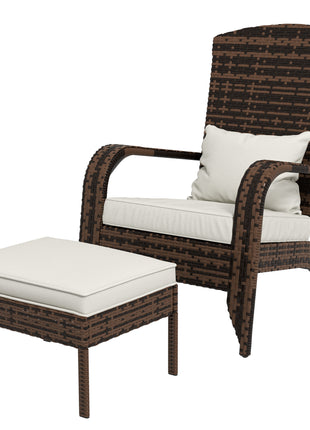 Wicker Adirondack Chair Fire Pit Chair w/ Ottoman & Cushions, White