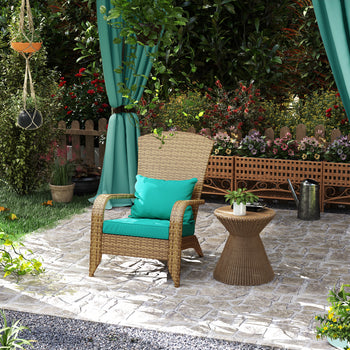 Patio Adirondack Chair with Rattan Wicker, Soft Cushions, Tall Curved Backrest for Deck or Garden, Sky Blue