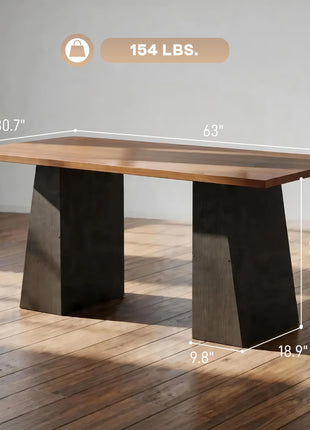 63 Inch Computer Desk with Trapezoidal Frame Light Walnut and Black