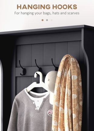 Entryway Hall Tree with Coat Rack and Sitting Bench, Mudroom Bench with Storage and Hooks, Black